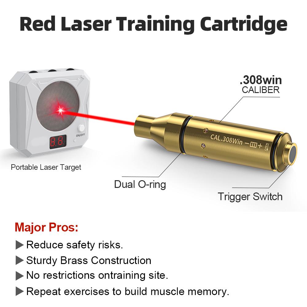 1PC 308win Dry-Fire Laser Trainer - Universal Red Laser Trainer - Brass Finish - Durable   - Laser power below 5 mw for safety and reliability - Includes 9 batteries and a spare tail cap - Train easily at home - Save money - Improve your shooting skills