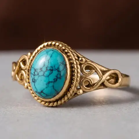 Women's Boho Style Turquoise Texture Design Ring, Unique Elegant Rings for Women, Trendy Vintage Ring, Fashionable Jewelry for Women As Gift for Daily Decoration