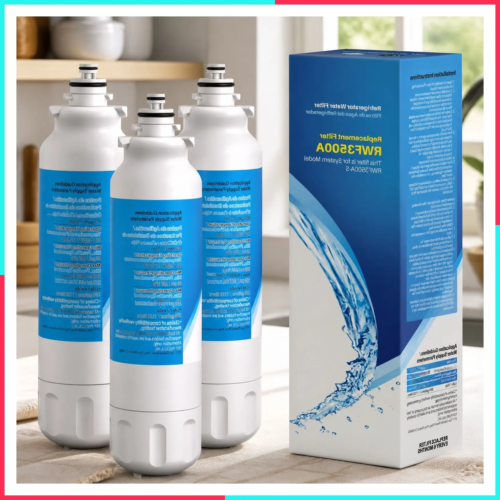 ADQ73613401 Water Filter, Replacement for LG LT800P, LT800PC, 3 Pack