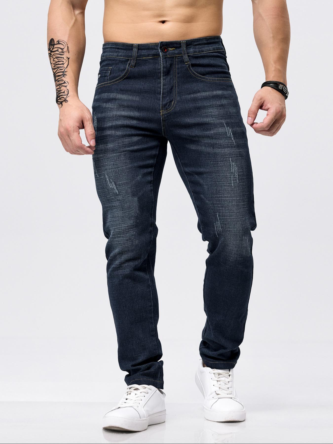 Men's 2-Piece Washed Jeans, Business Style, Slim-Fit Stretchy Denim Pants for Daily Wear