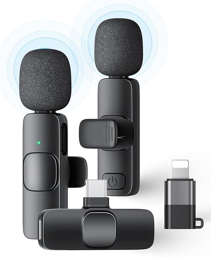 2 Pack Lavalier Microphone for iPhone iPad and Android Phone, Lapel Mic Plug and Play Wireless Mic Noise Reduction Mini Microphone for Video Recording Interview Podcast Vlog YouTube Tiktok