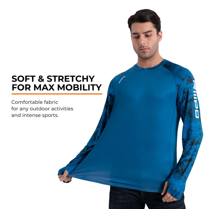 RODEEL R30 RIIIPO Long Sleeve Shirts w/ UV Detection Thumbhole Men UPF 100+ Sun Protection Lightweight Quick Dry Moisture Wicking Rash Guard Breathable Cooling Activewear for Outdoor Sport Gym Workout Running Hiking Fishing, Holiday Gift