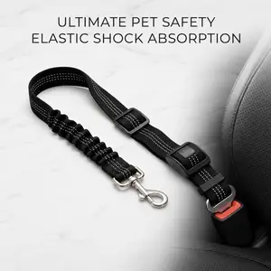 Adjustable Dog Seat Belt for Car Elastic Cushioning Safety Harness Leash with Reinforced Metal Buckle Anti Tangle Design for Small Medium Pets Black