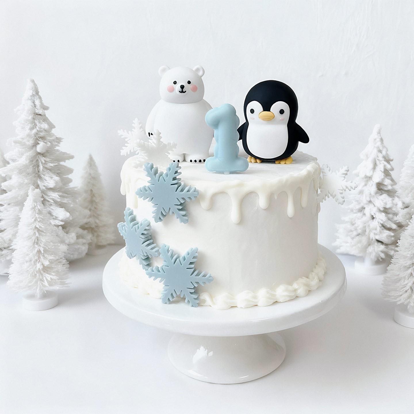 Cute Penguin Winter Snowflake Birthday Cake Decoration, Baby Full Moon Hundred Days First Birthday, Sweet Treats Stand Insert, Home Decor Mini Ornament