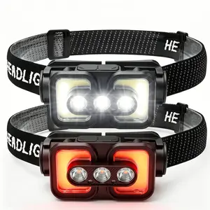 Rechargeable LED Headlamp 2-Pack with Motion Sensor, 600LM Ultra-Light 4 oz Hands-Free Headlight, 6 Modes Waterproof Hard Hat Light for Camping, Running, Night Fishing, Emergency Gear