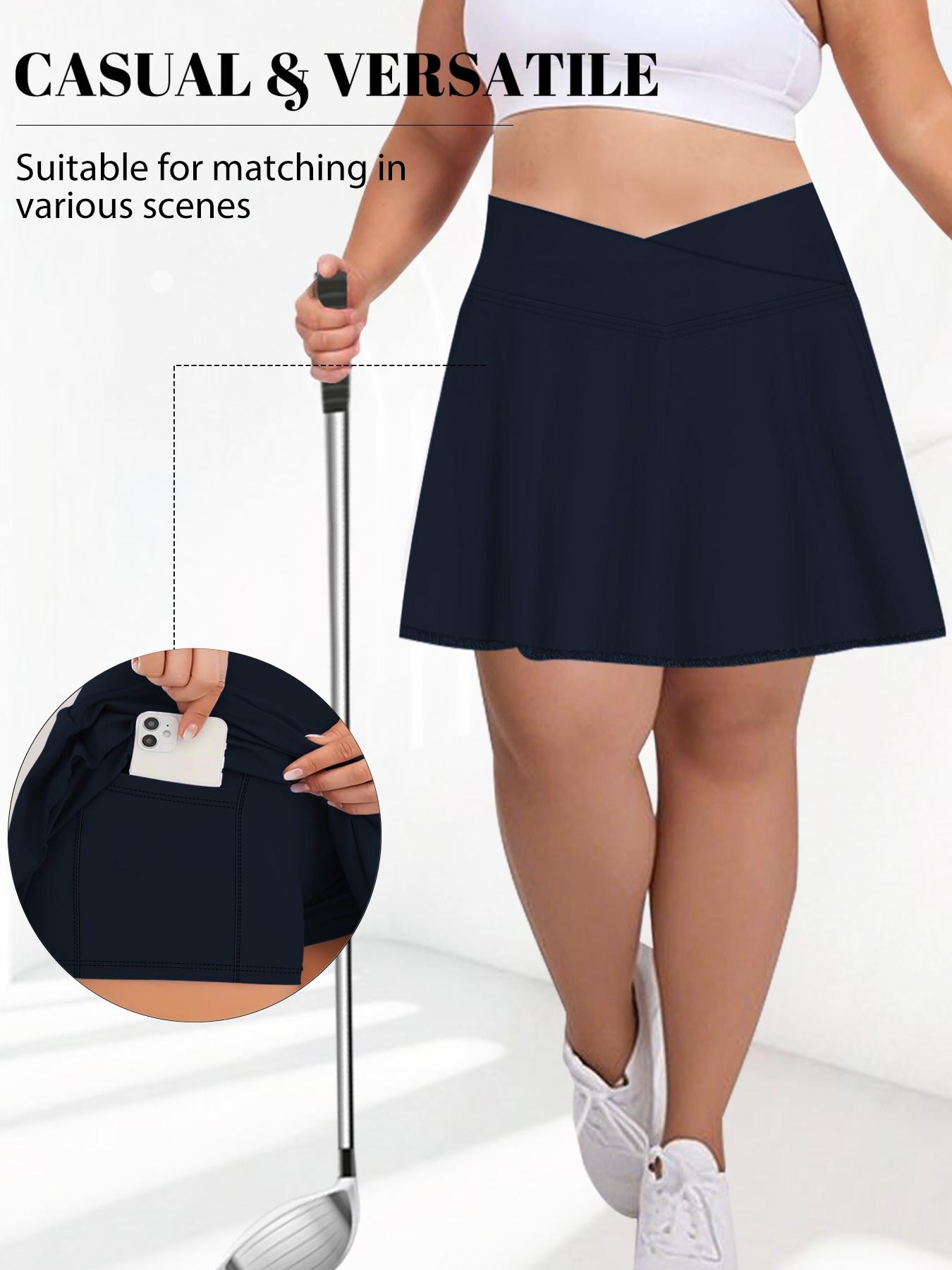 Women's Plus Size Skirt Dress with Safety Pants and Pockets, Cross Waist Design, Multifunctional and Stylish, Ideal for Daily Wear and Outdoor Sports