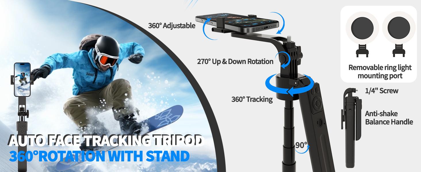 DreamPigeon VloggerPro Auto Face Tracking Selfie Stick Tripod with Fill Light, 360 Rotation & Gesture Control, 70.9" Extendable for iPhone TikTok Vlog Live Stream Video Recording