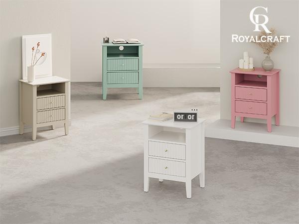 RoyalCraft Fluted Nightstand with 2 Drawers, Modern Wooden Sofa Table with Storage for Small Spaces, Tall End Table for Bedroom,Living Room, Couch Coffee Table RoyalCraft Fluted Nightstand with 2 Drawers, Modern Wooden Sofa Table with Storage for Small Spaces, Tall End Table for Bedroom,Living Room, Couch Coffee Table