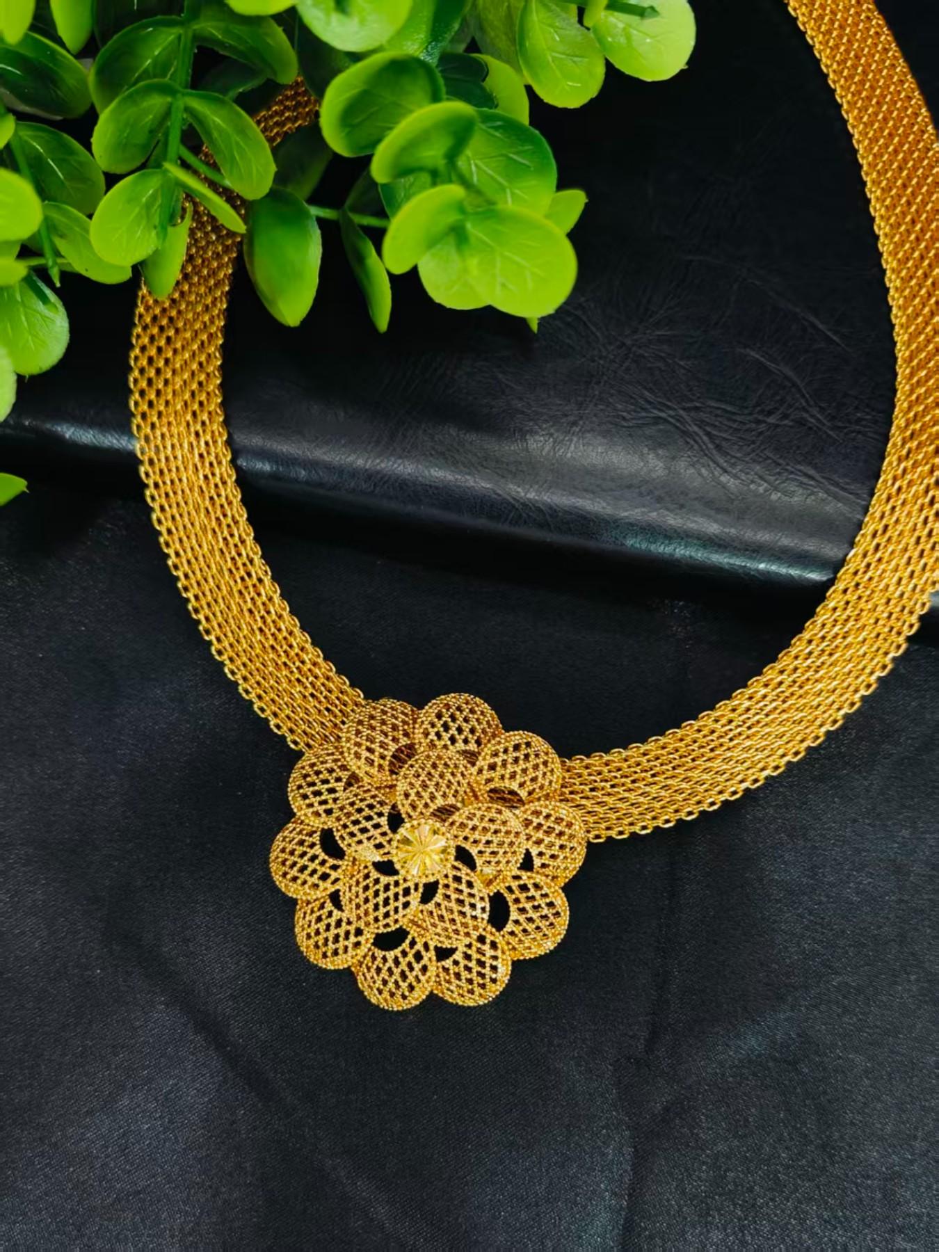 Dubai Jewelry Set, Hollow Floral Design, African Arab Style, Necklace, Bracelet, Ring, Earrings, Women's Daily Accessories, Party Wear, Costume Jewelry Set