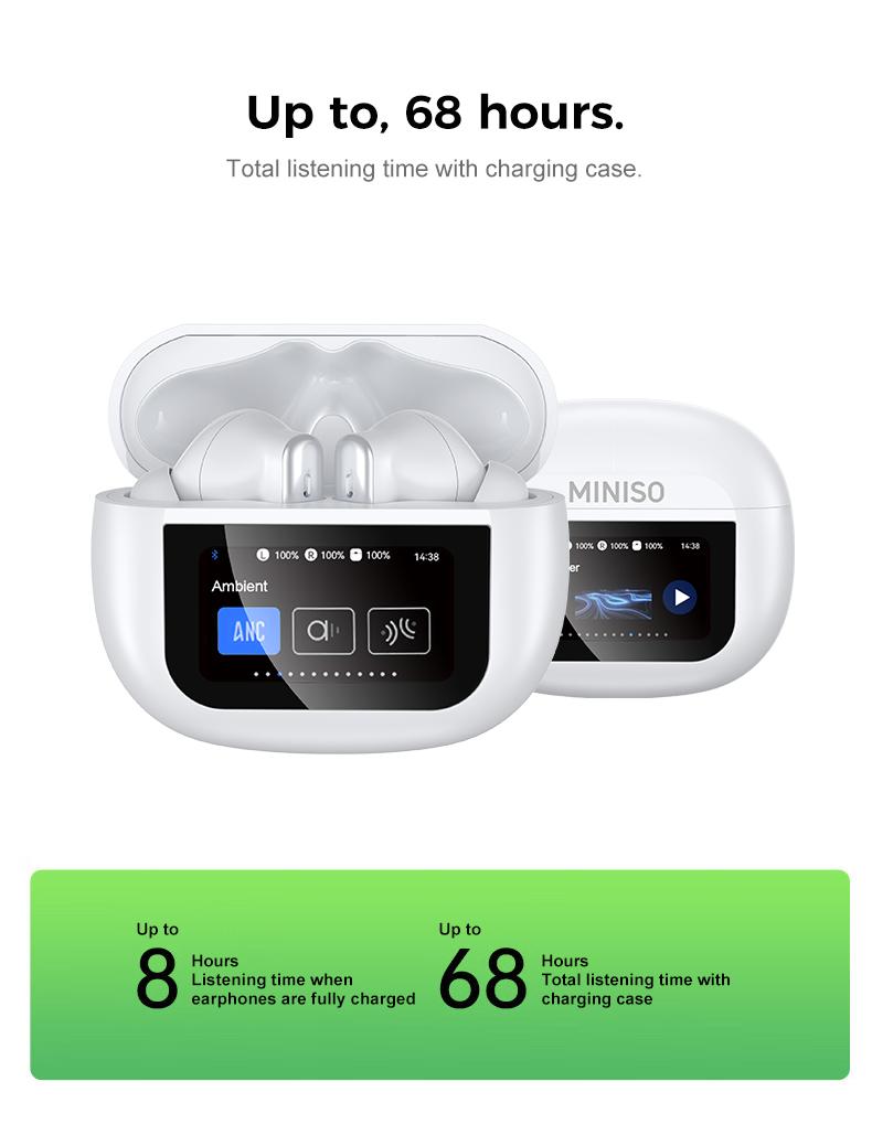 MINISO X25 TWS Bluetooth Headphones,Earbuds with Full Color Display, ANC Noise Cancelling , in-Ear Earphone for iPhone Andriod Sport/Workout/Running Audio
