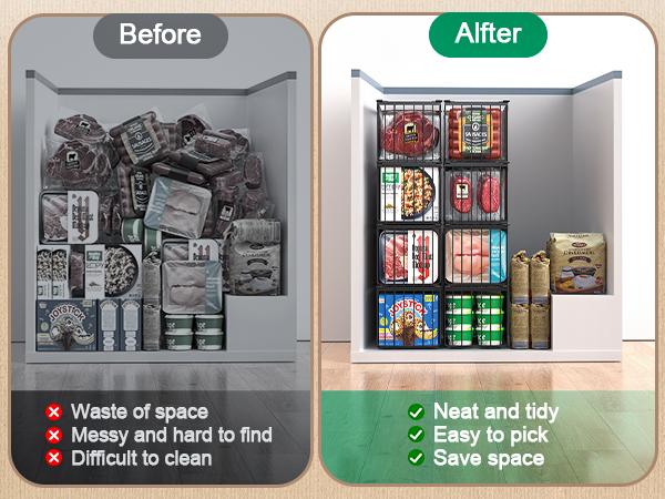 Msercuor  Upgraded Freezer Organizer Bins2/4/6/8 Pack MAX Capacity Stackable Baskets for 5/7 Cu.FT Deep Freezers Rust-Proof Airflow-Friendly Kitchen & Pantry Storage Heavy-Duty Anti-Rust Metal