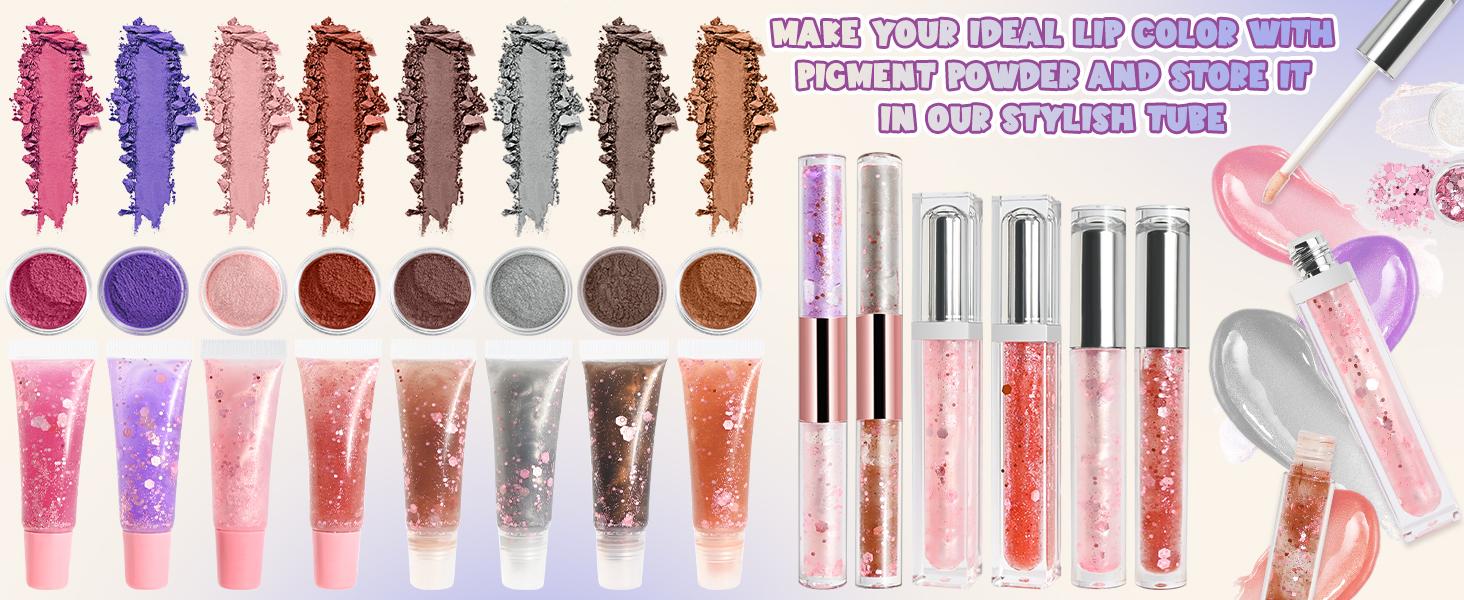 TSVATE Lip Gloss Making Kit, 58PCS DIY Lip Gloss Kit, Lipgloss Making Kit for Women, Beginner, Girls, Moisturizing Lipgloss Base Moist, Double-Ended Tubes, Jojoba Oil, Tween Girls Gift Trendy Stuff
