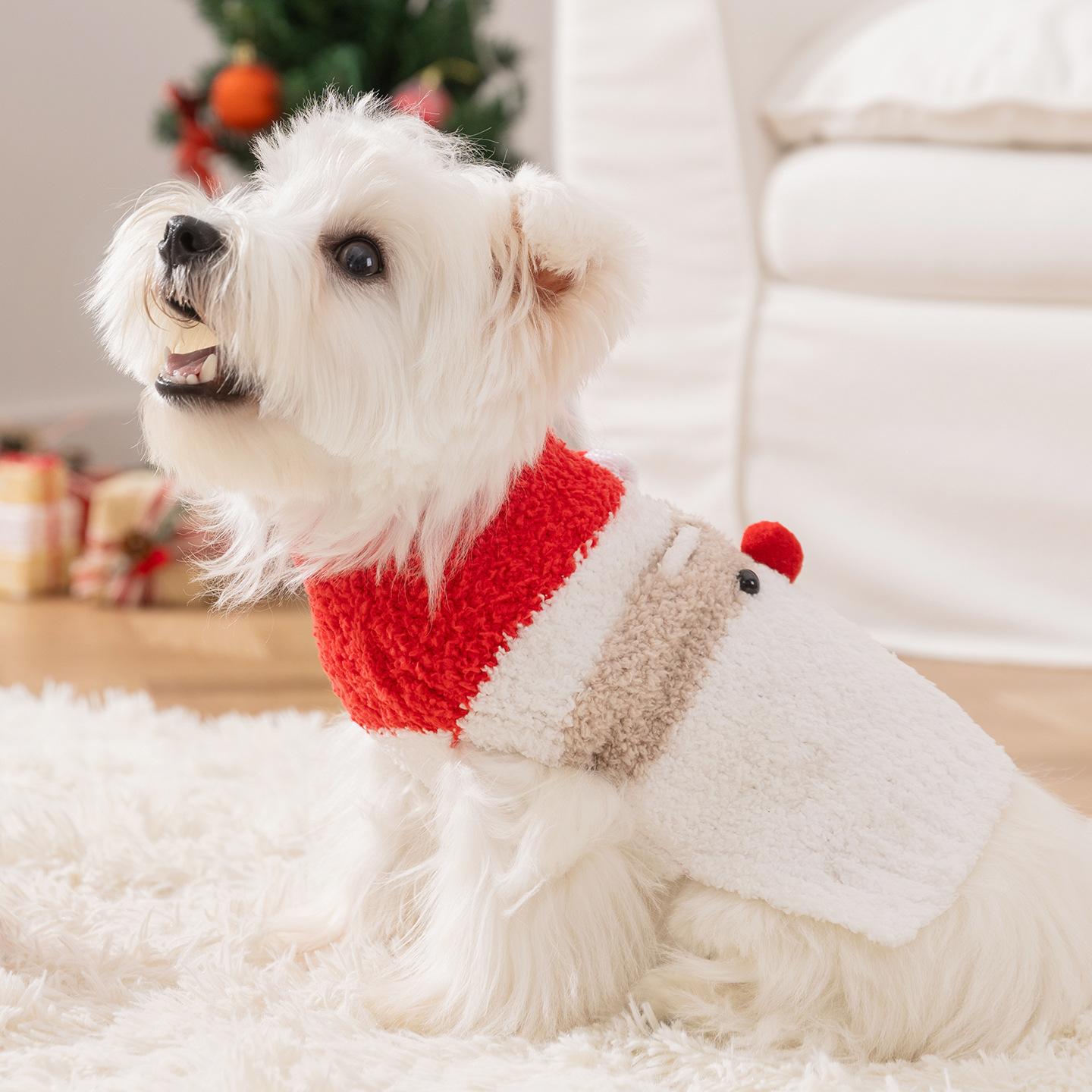 Cute Santa Claus Sleeveless Warm Sweater Winter Holiday New Year Outfit for Small Medium Dogs Cats