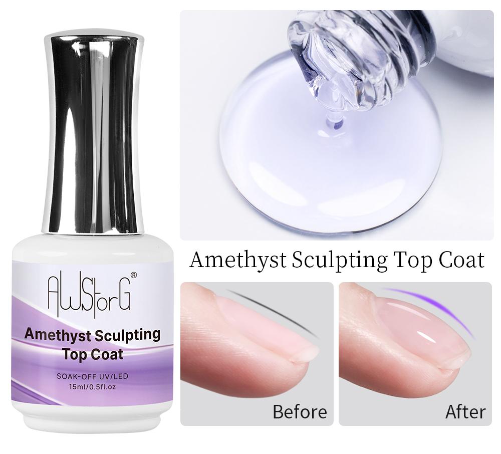 AWStorG 15ml Amethyst Sculpting Top Coat, Super Glossy Purple Builder Top Coat, Chrome Powder，Water Ripple Nail Design，UV Long-Lasting Function Manicure Gel Polish