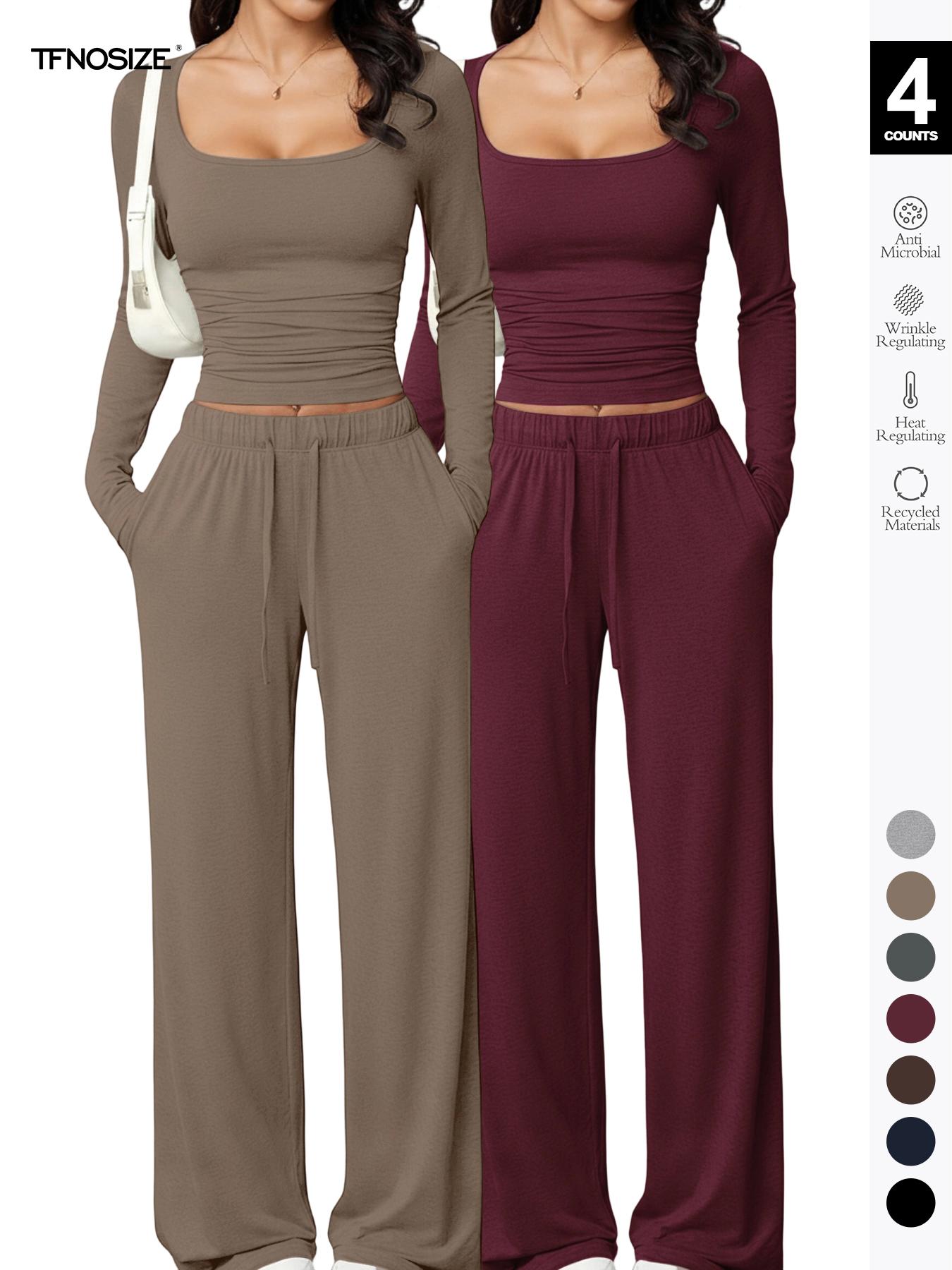 Women's Long Sleeve Square Neck Loungewear Set, Casual Loose Fit Home Wear, All Seasons Soft Comfortable Fabric, 2026 New Arrival