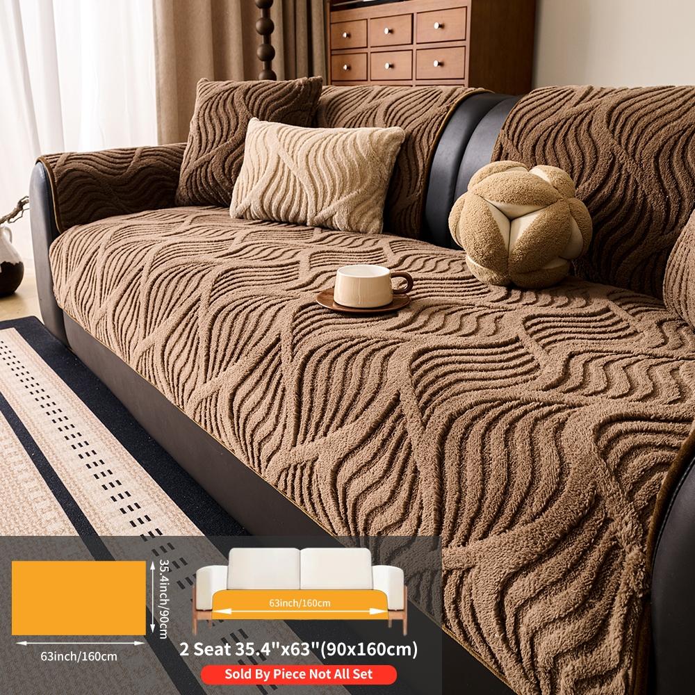 Solid Color Plush Sofa Cushion Cover, Sofa Couch Covers, 1 Count Modern Simple Sofa Slipcover, Non-slip Sofa Protector for Home Living Room Decor