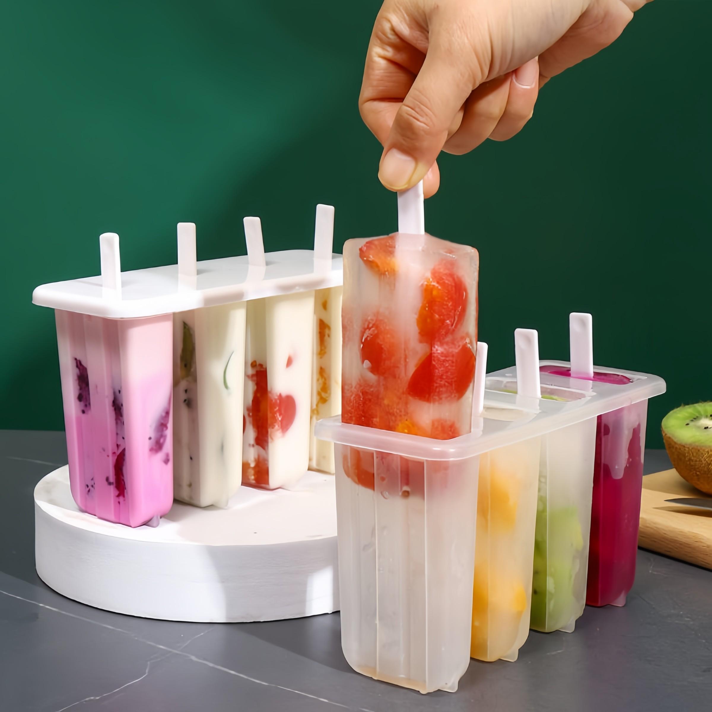 2-Pack 4-Cavity Large Ice Pop Molds with Lid, Food-Grade Popsicle Molds, Easy Release & Anti-Flavor Transfer, BPA-Free Leakproof, Perfect for Summer DIY Homemade Ice Cream, Yogurt Sticks, Frozen Fruit Bars, Home Kitchen Party Frozen Treat Maker