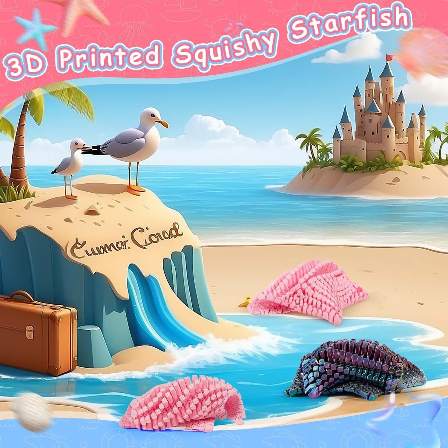 3D Printed Starfish Ocean Animal Figurine, Kids Toy with Jointed Parts, Stress Relief Desk Decor, Unique Elastic Starfish Gift