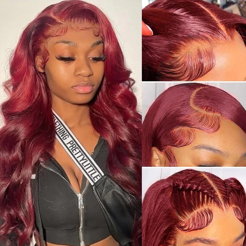 Bling Hair 99J Burgundy Body Wave Lace Front Wigs Human Hair 13x4 Transparent Lace Frontal Wigs Glueless Red Color Wigs Human Hair Pre Plucked 28 Inch