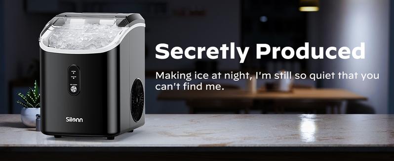 Silonn Nugget Ice Maker Countertop, Silonn Chewable Pellet Ice Machine with Self-Cleanin Function, 33lbs/24H Portable Ice Makers for Home Kitchen Officce, Black