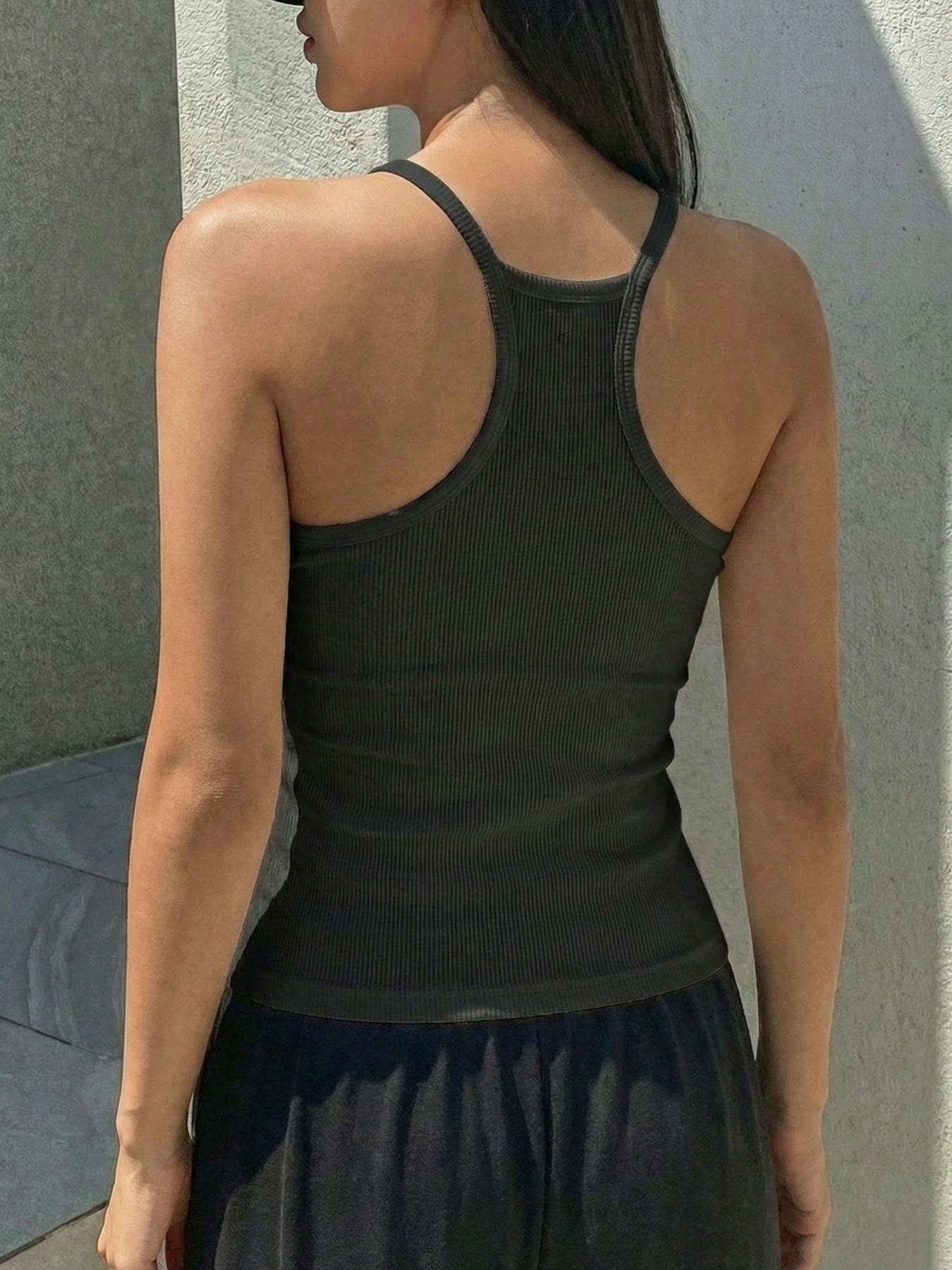 Scoop Neck Ribbed Tank Top for Women - Stretch Spaghetti Strap Camisole, Form Fitting & Non-See-Through, Casual Essential