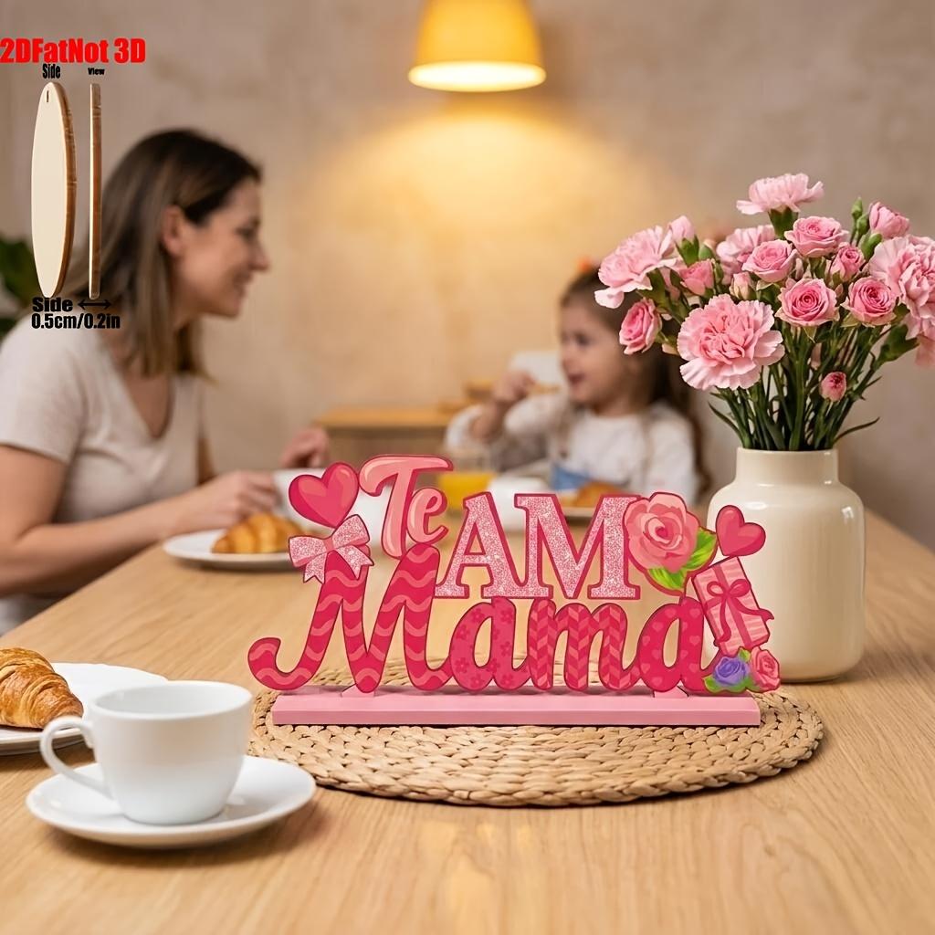 2D Flat Mother's Day Table Decor, Spanish Style Wooden Centerpiece, Desktop Sign Decoration, Perfect for Mother's Day Party Supplies