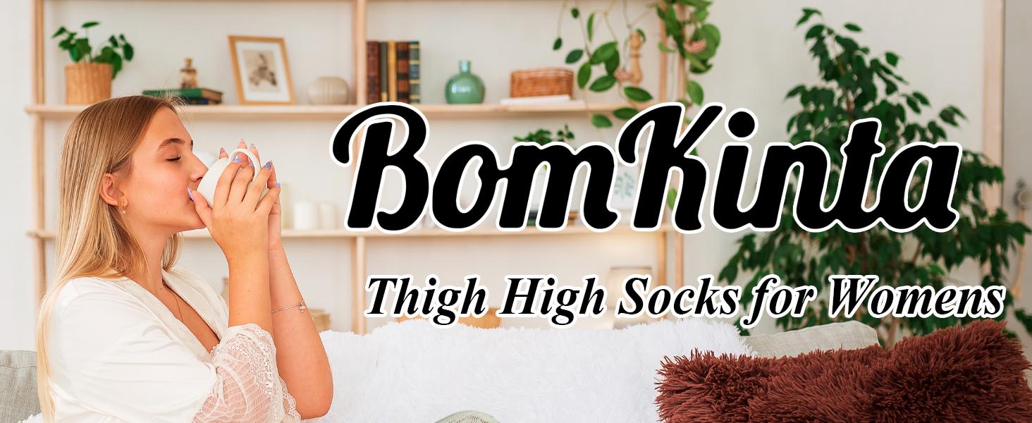 BomKinta Cozy Knit Thigh High Socks for Boots | Soft Fabric, Elastic Fit, Ladies Size 5-10, Warm & Durable, Fashionable Striped Design for Fall & Halloween Style Womenswear Leg
