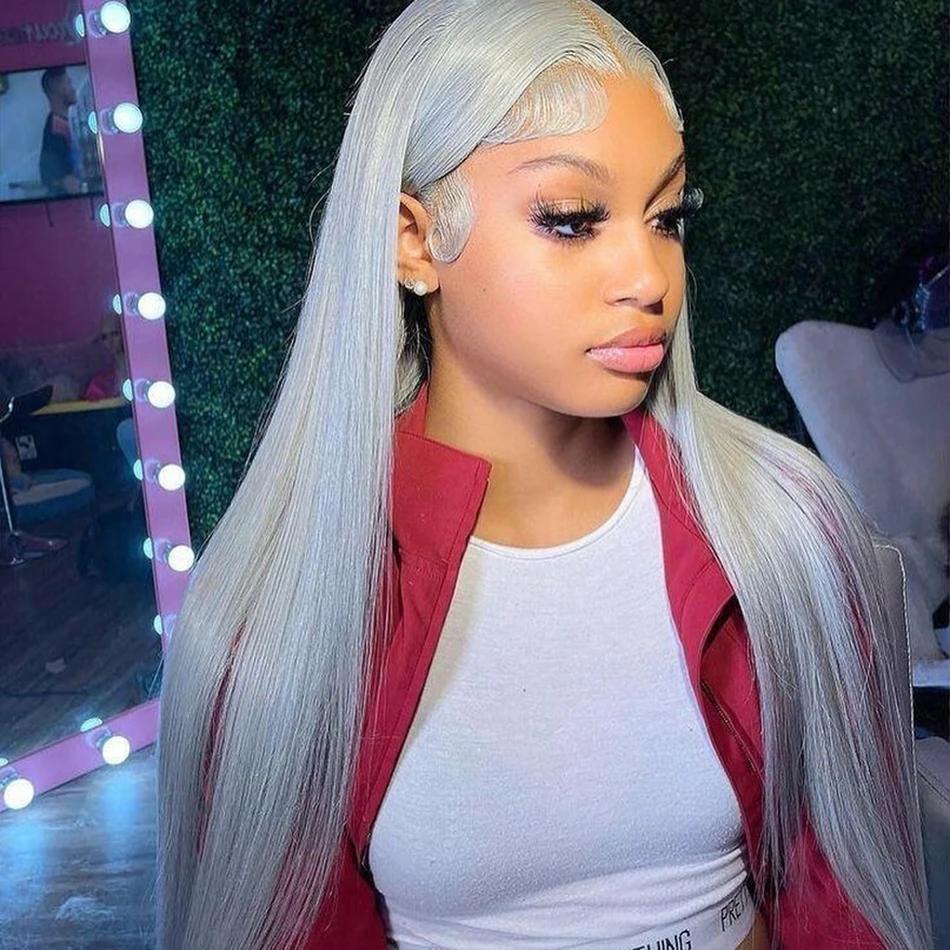 Bling Hair Silver Grey Color Straight 13x4 Lace Front Wig Human Hair Brazilian Transparent Lace 13x6 Frontal Wigs For Women Human Hair Preplucked  #TikTokShopBlackFriday