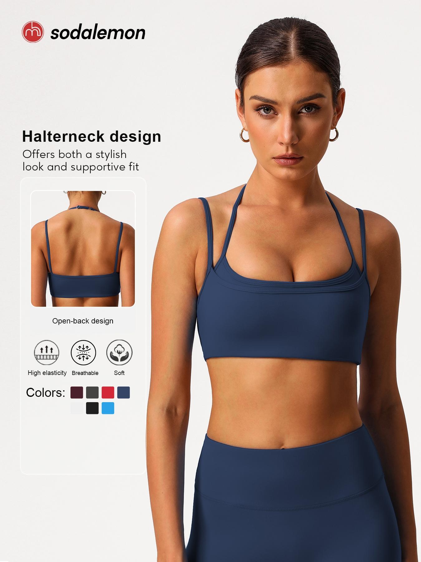 1 Piece Women's Fitness Bra, High-Elastic Thin-Strap Halter-Neck Sports Bra for Running and Yoga