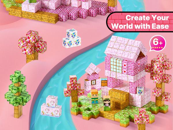 VEVOR Magnetic Blocks, 100 PCS Princess Castle Set, Magnetic Building Cubes for Kids, STEM Montessori Sensory Toys for Christmas Birthday Gift, Construction Stacking Toy for 3+ Years Old Boys Girls