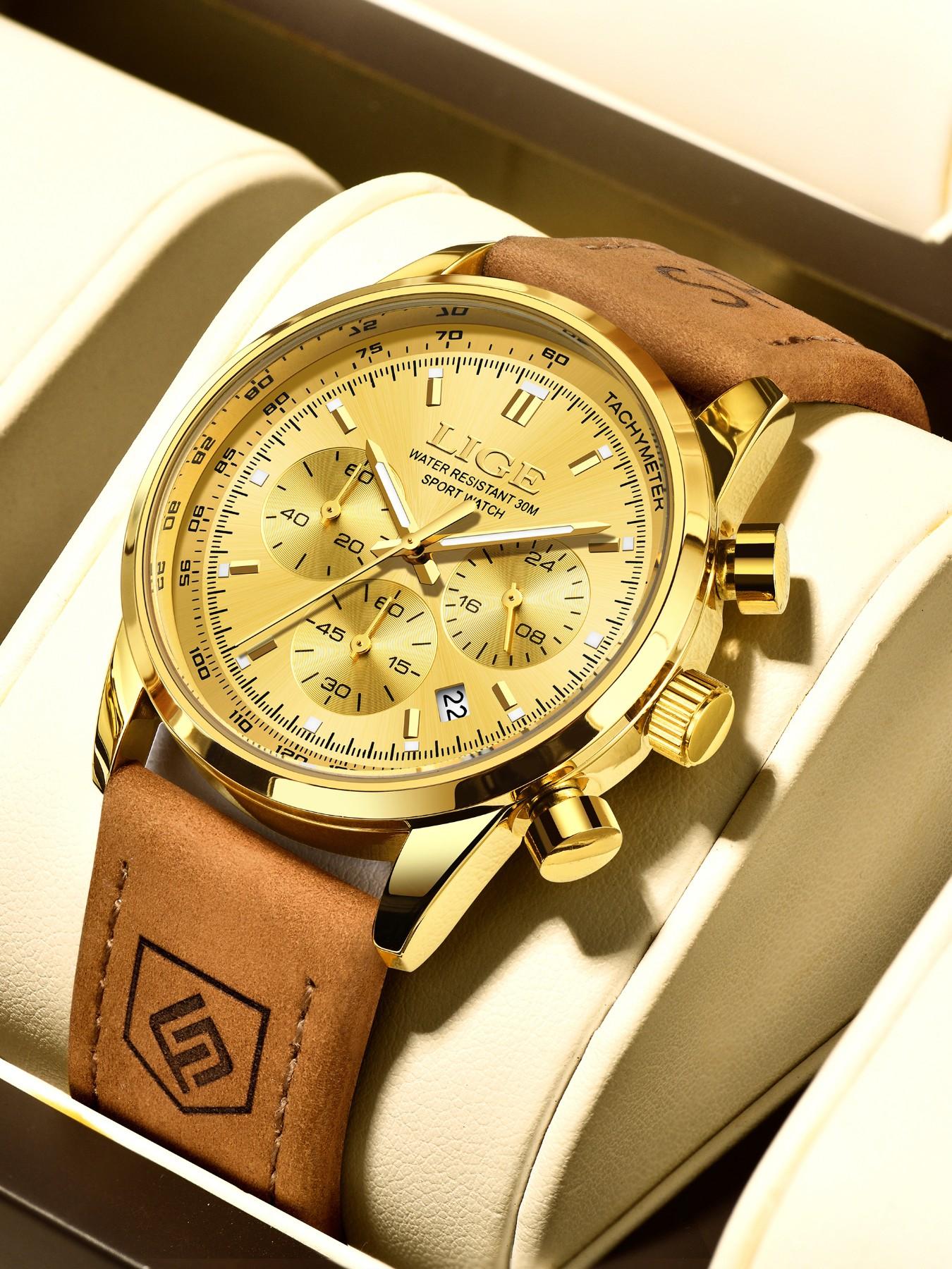 Lige Casual Gentleman Fashion Waterproof Luminous Calendar Chronograph Quartz Watch, Multiple Colors, Perfect Gift, Silver Color
