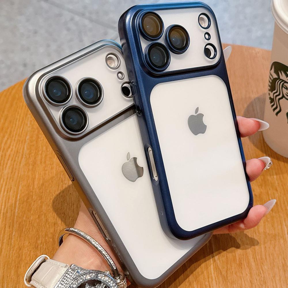 Sleek  Protective PC Matte Electroplated Case for iPhone 14 15 16 17   Full Coverage  Black Silver Orange Navy