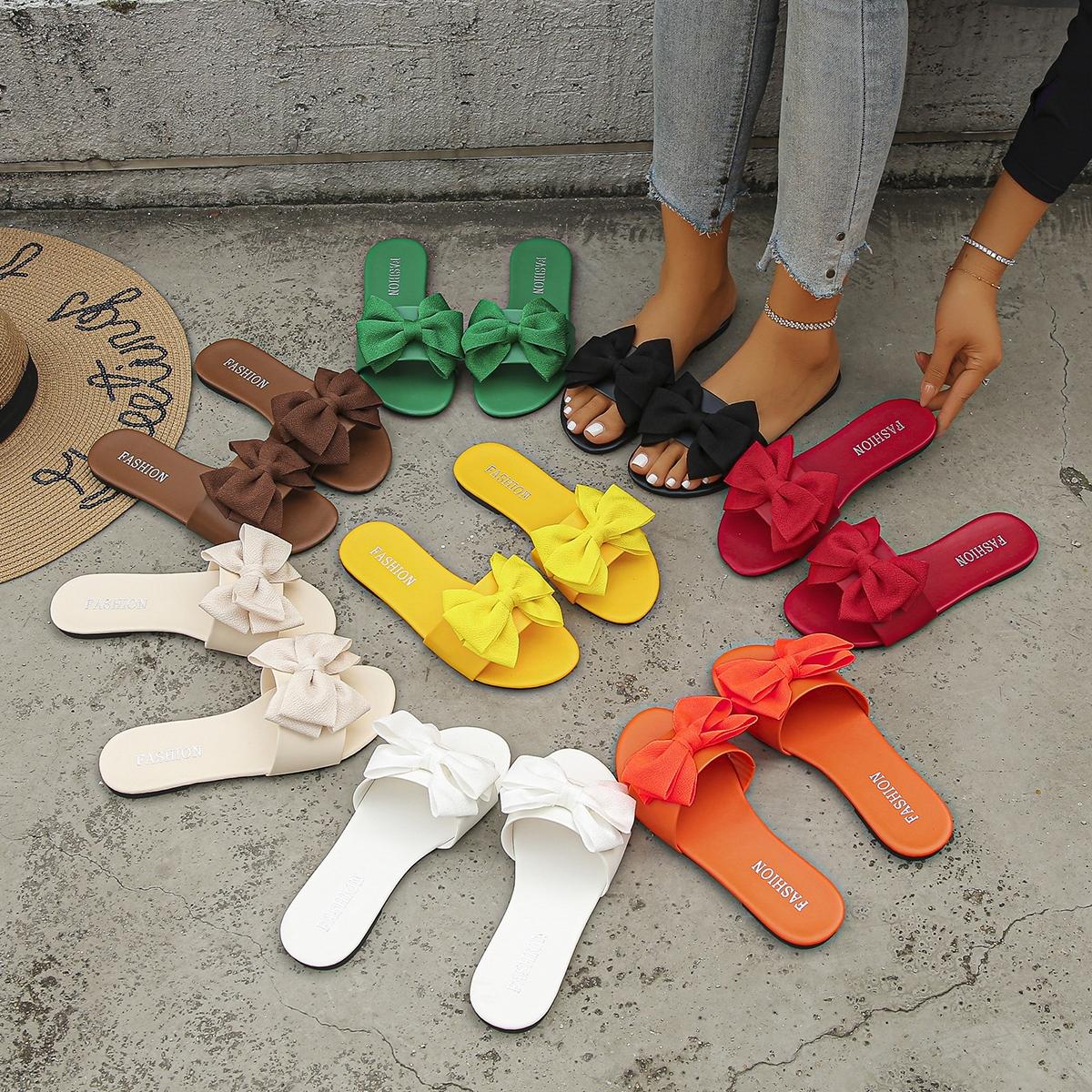 2026 Summer New Style Bow One-Strap Women's Flat Casual Soft Sole Sandals, Candy Color Versatile Beach Slippers