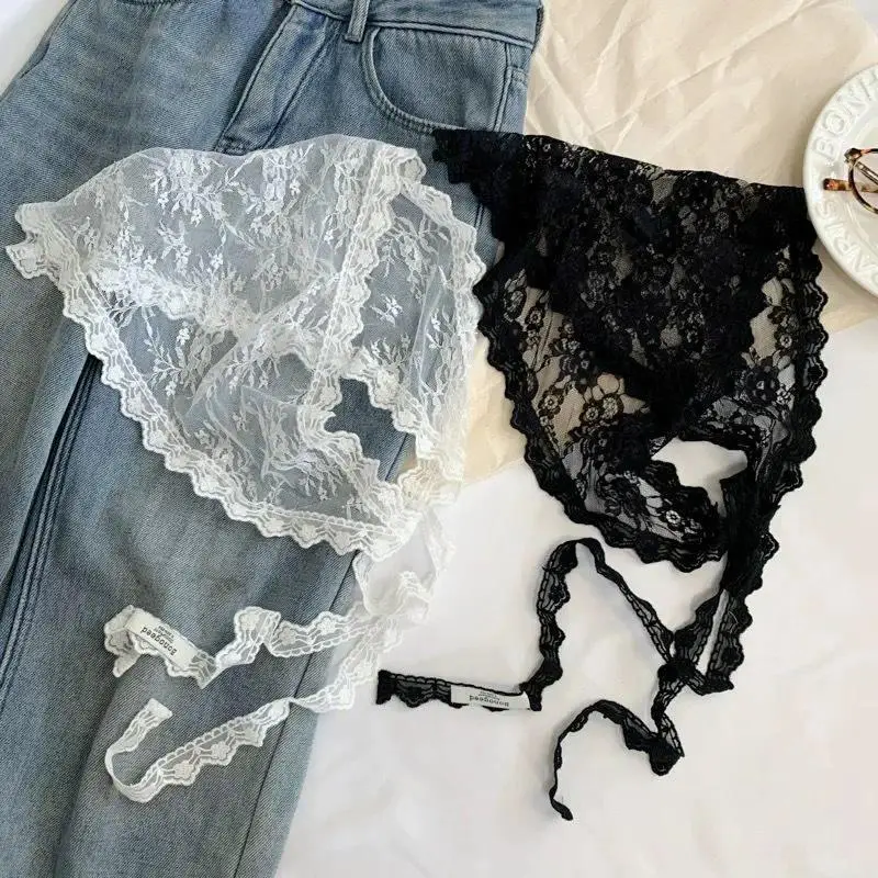 Frilly Cute Lace Bandana Scarf Convertible Triangle Head Wrap Waist Chain Belt Accessory For Sexy Women Trendy Aesthetic Outfit