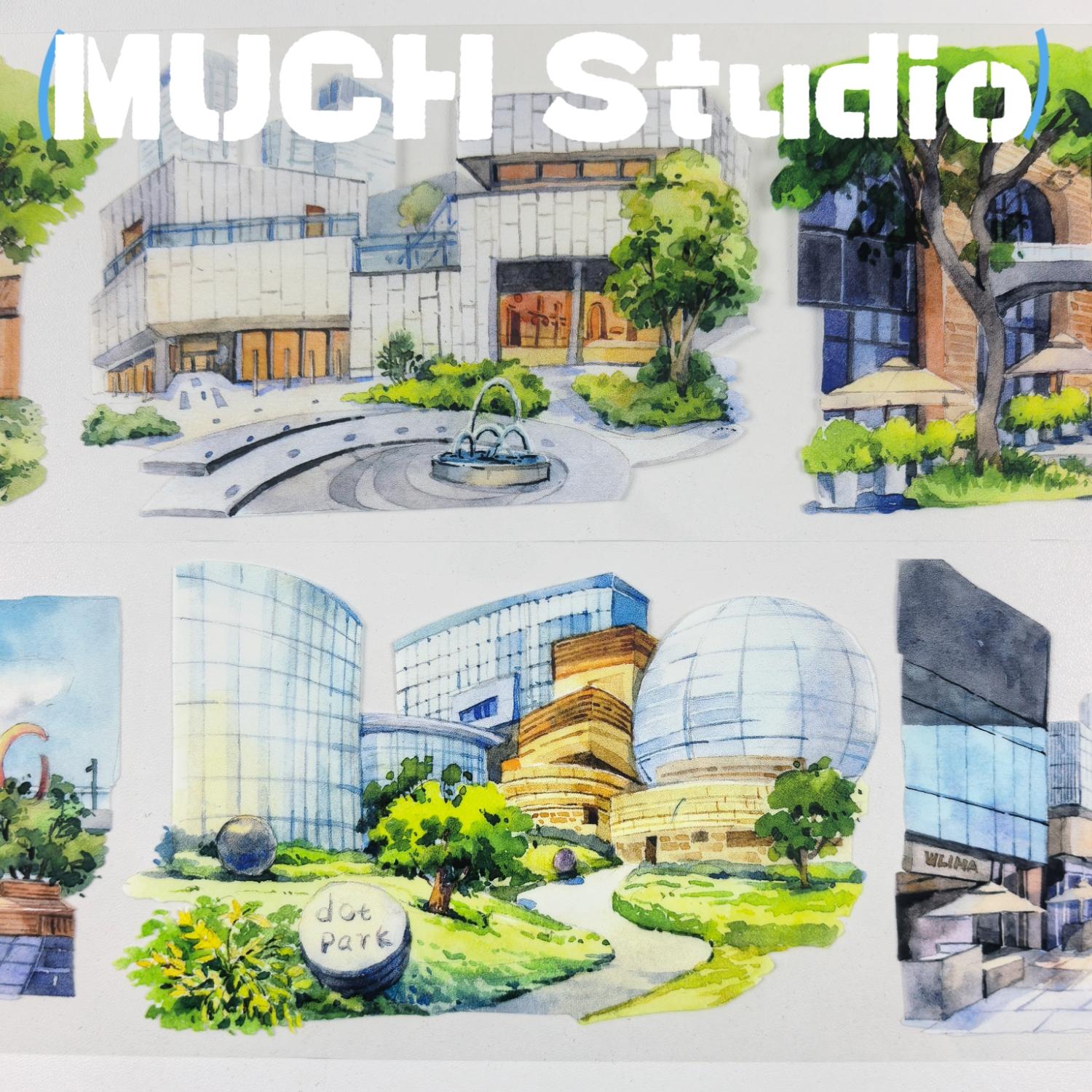 New Pet Sticker Roll (7x130cm), Modern City Landmark Landscape Design, High-Quality Craft Tape for Scrapbooking & Journal Decoration