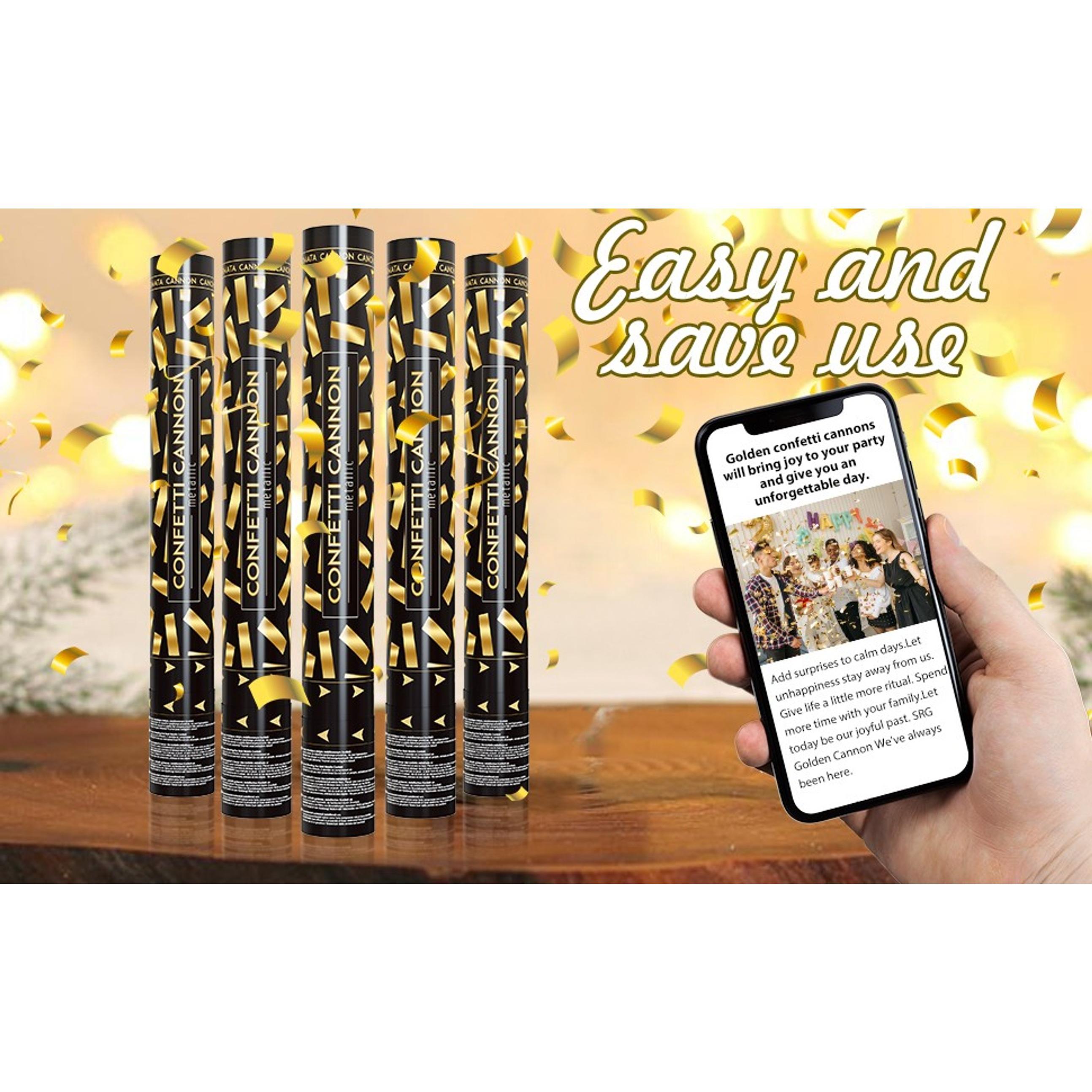 Confetti Cannons Confetti Poppers 5 Pack, 15 Inch Gold Party Poppers Confetti Shooters, Yellow Confetti Pop for Birthday Wedding Celebration Halloween Decorations Air Powered Confetti Gun