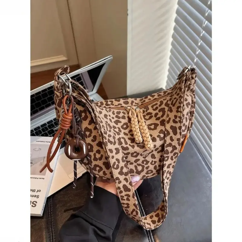 Women’s Leopard Print Crossbody Bag, Compact Chic Lightweight Satchel Handbag with Adjustable Strap for Daily Commute & Travel