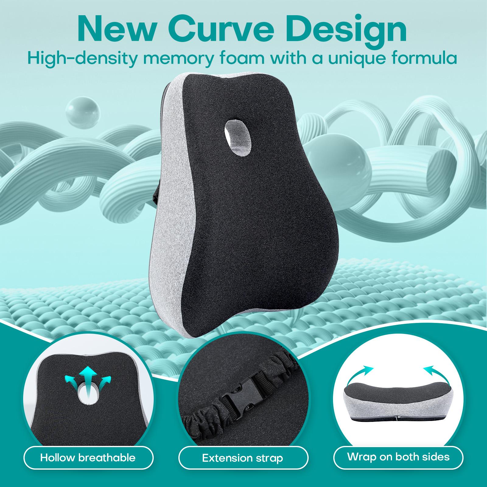 Office chair cushion and lumbar pillow, car seat cushion back pillow, memory foam chair lift back lumbar, - gray seat cushion with contour design, the best chair accessories recommended by masters, Seat Back Cushions