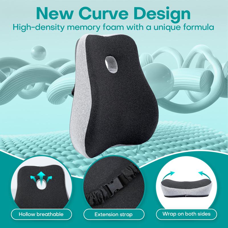 Office chair cushion and lumbar pillow, car seat cushion back pillow, memory foam chair lift back lumbar, - gray seat cushion with contour design, the best chair accessories recommended by masters, Seat Back Cushions