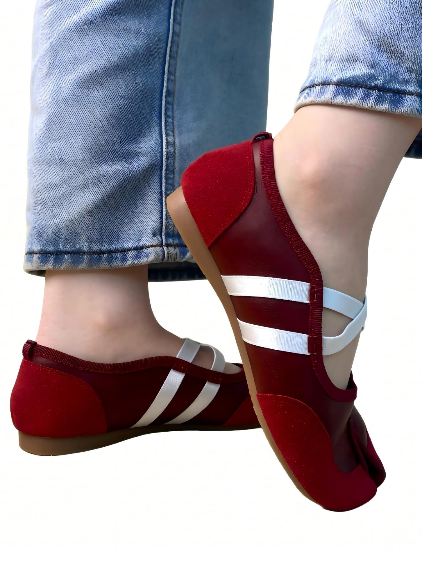 Women's Spring 2026 French Cross Strap Ballet Flats, Comfortable Casual Shoes, Striped Round Toe, Medium Width, All Seasons, Casual Wear Shoe