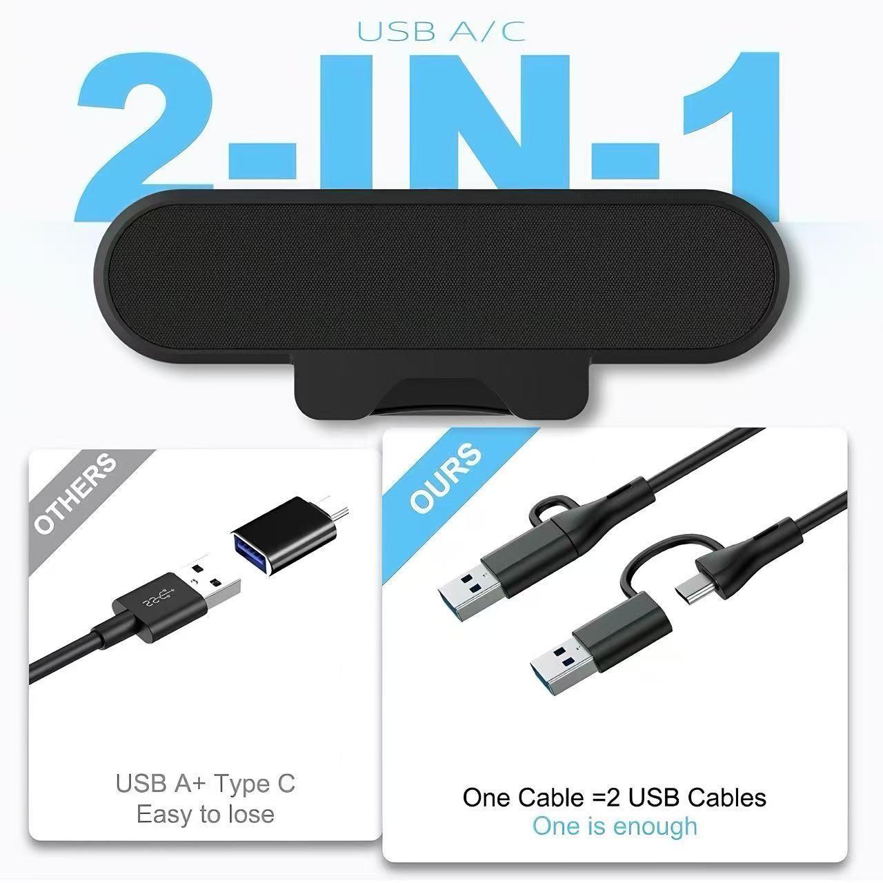 Computer speaker, monitor speaker, stereoscopic sound effect, adjustable volume, easy to clip onto the monitor without taking up space, wired audio, portable speaker, suitable for laptops, games, homes, conferences, desktops