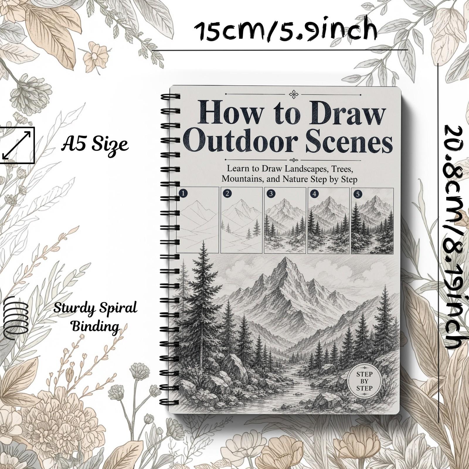 Landscape Painting Tutorial Instructions, Step-By-Step Sketching Practice, Mountain Forest Lake Clouds, Ideal for Beginners Adults Teens Art Lovers Travel Sketching