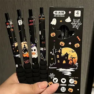 4 pieces Halloween themed gel pens set, with a pen tip diameter of 0.55mm, witch hat design, comfortable grip and smooth writing, used for classroom rewards, homecoming gifts and office writing