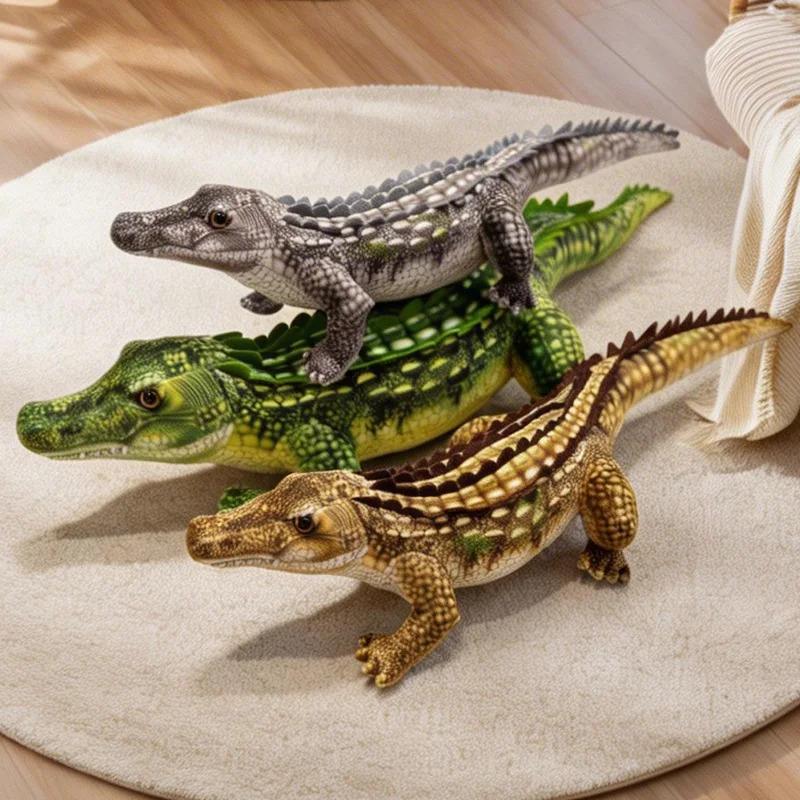 65/90CM Simulation Crocodile Plush Toys Soft Stuffed Lifelike Green Gray Brown Giant Alligator Sofa Cushion