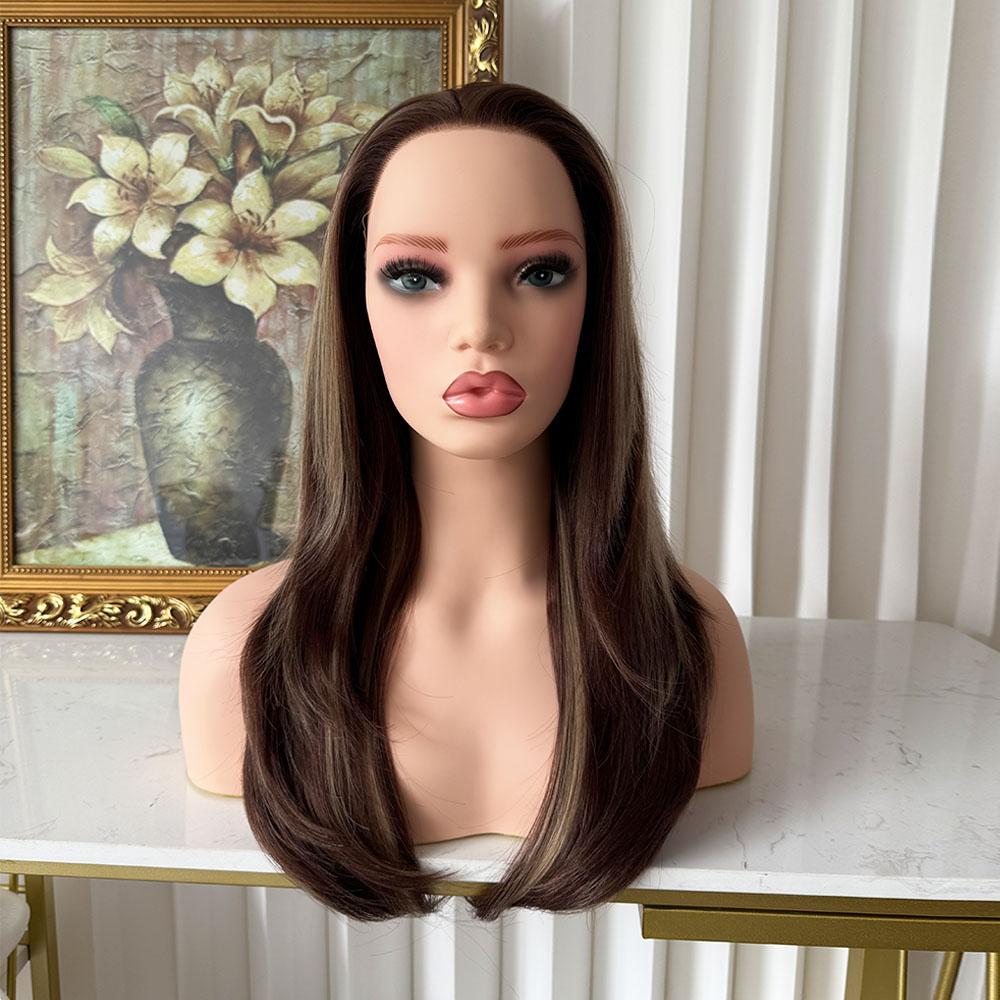 Lovestory Celeste 20Inch Natural Straight Synthetic Lace Front Wig 13x4 Heat Resistant Glueless Pre Cut Pre Layered Lace Wig For Women Highlight Color