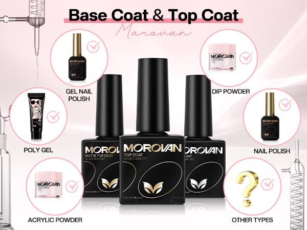 Morovan Gel Base Top Coat: No Wipe Gel Shine Matte Top and Base Coat Set - Soak Off Nail Lamp Long Lasting Top Coat Nail Polish and Gel Base Coat for Women Salon DIY