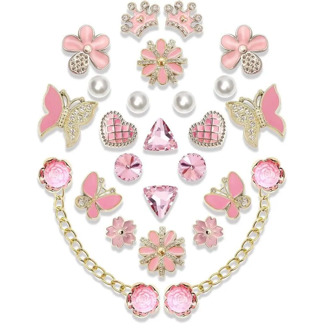 SOGLLQAM Bling Decoration Charms with Pearls, Resin Butterflies, Flowers, Rhinestones & Chains, DIY Shoe Accessories for Girls & Women, Cute Shoe Decor for Clogs, Sandals, Parties, Birthday Gifts