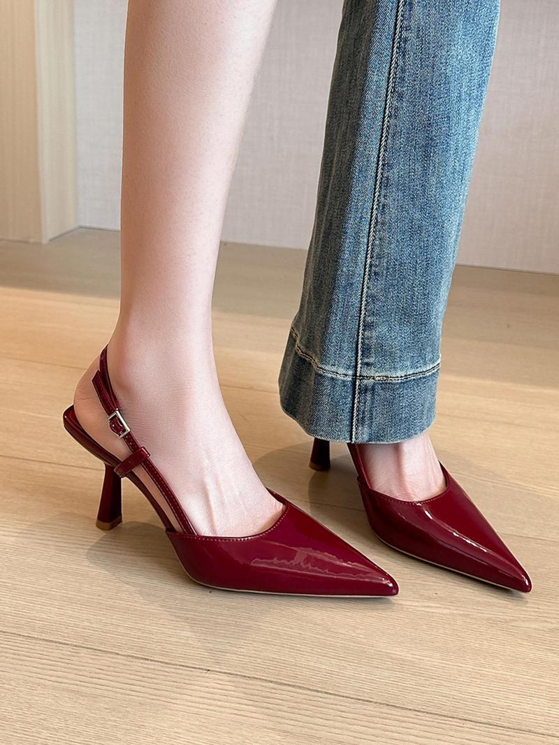 Fashionable Pointed Toe Back Empty High Heel Single Shoes, Fashionable Heeled Sandals, Elegant Stiletto Heels for Party, Daily Clothing Decor, for Women & Girls, Footwear