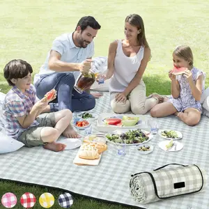 Extra large picnic outdoor blanket, 80''x80'' waterproof foldable blanket, plaid picnic mat, suitable for beach, camping, grass, lawn, park, cute accessories, suitable as a gift for couples, wedding registry gift (green and white)