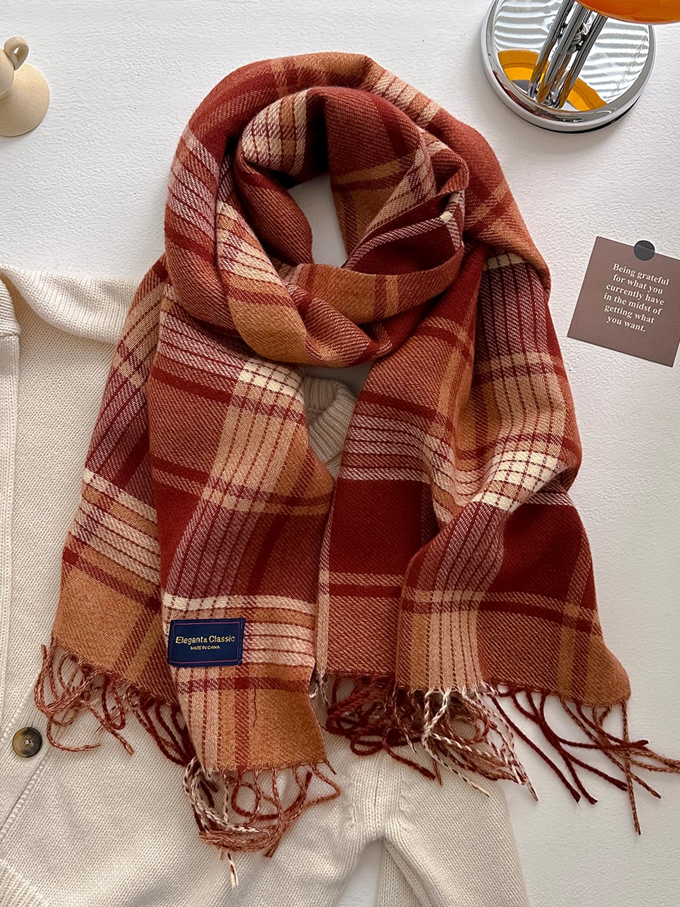 Women's Plaid Scarf Fitted Style, Fall & Winter Casual Fashion Accessory, Perfect for Christmas, Warm Knit Wrap, Checkered Scarf